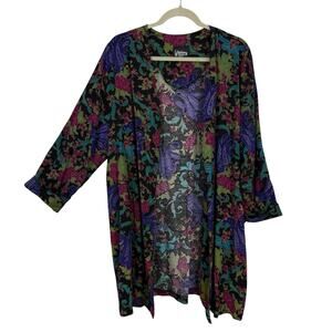 Whirlaway Frocks Shrug Jacket Wom Size 2X Dark Artsy Floral Rayon Open Front